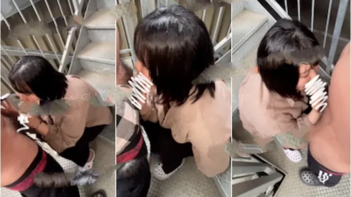 金欠女子、病院の階段で秘蜜の奉仕